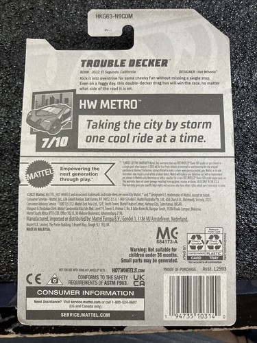 2021 TROUBLE DECKER HW METRO Hot Wheels Mattel 202/250 #HKG63-N9C0M 7/10 - Picture 2 of 2