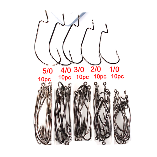 50Pcs Wide Gap Worm Hook Jig Fishing Crank Hooks for Soft Bait Lure 5 sizes - Picture 5 of 5