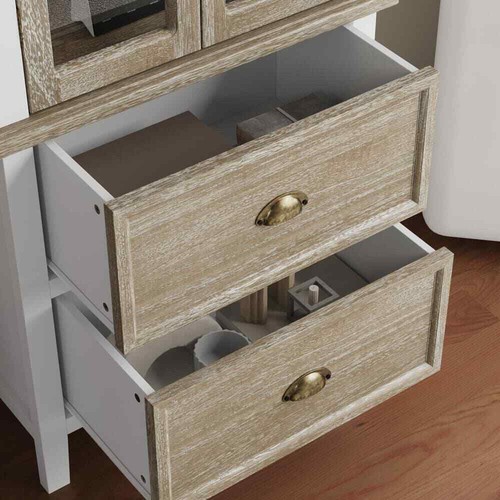 White and Wood Grain 73 in. H Wood Accent Cabinet with 2 Glass Doors - Picture 4 of 8