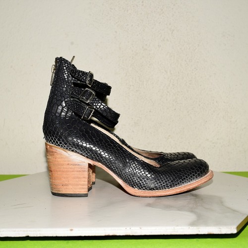 Freebird by Steven Randi Black Snake Leather Zip Bootie Women 8