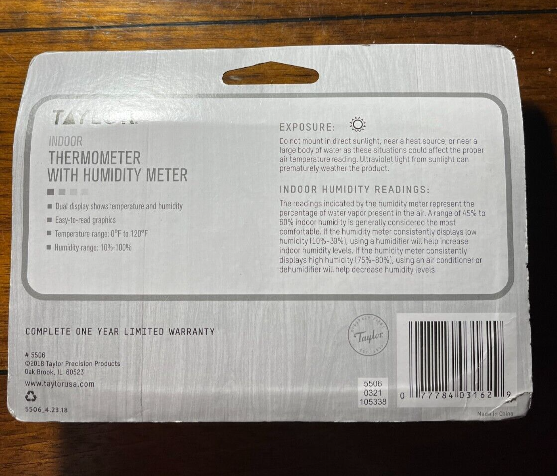 TAYLOR 5506 Indoor Thermometer With Humidity Meter eBay
