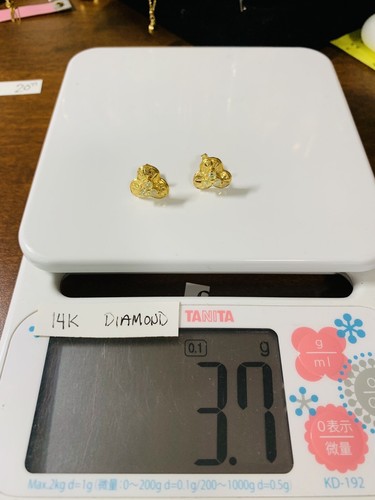 Real 14K 585 Fine Saudi Gold Real Gold Diamond Earring 3.7G 11.2mm Fastship!! - Picture 10 of 12