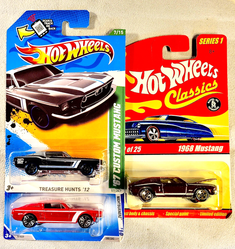 3HOT WHEELS 67-68 MUSTANGS-2012 T-HUNT, 2010 CUSTI|OM 67, 2008 '68 CLASSIC #1