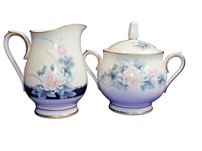 NORITAKE IVORY CHINA NIGHTSONG 7268 CREAMER & SUGAR BOWL SET CHRYSANTHEMUMS