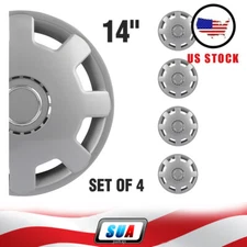 Set of 4 Fits All Makes Models 14 Inch Trim Silver ABS Hub Caps Wheel Covers Kit