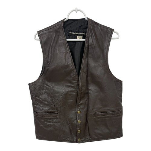 AMF Harley Davidson Genuine Leather Vest Mens M Brown Snaps Biker Vtg 70s
