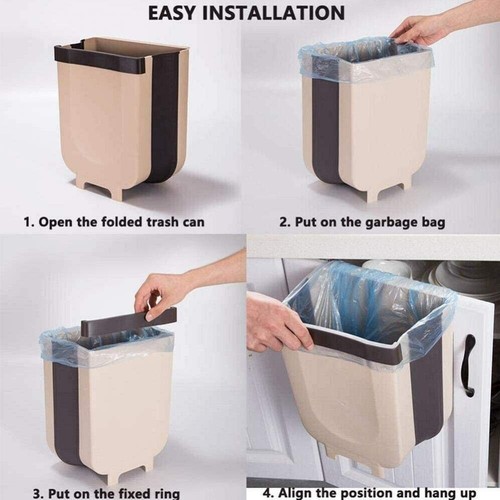 Folding Hanging Trash Can, Collapsible Home Recycle Trash Cans 9 litre Waste Bin - Picture 14 of 33
