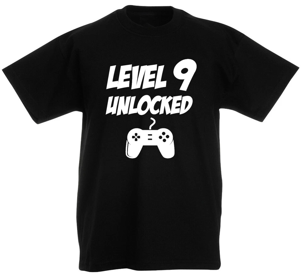 LOLTOPS New Level 9 Unlocked T-Shirt, 9th Birthday Gift For 9 Year Old Boys Girls Kids