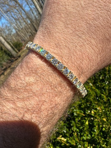 Real Iced 5mm MOISSANITE Tennis Bracelet 14k Gold Over 925 - Stones On All Sides - Picture 14 of 22