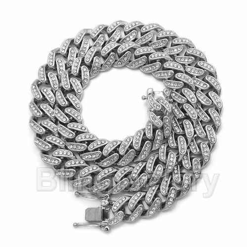 Marijuana Leaf pendant & 18" Iced Box Lock Cuban Choker Chain Hip Hop Necklace - Picture 6 of 11