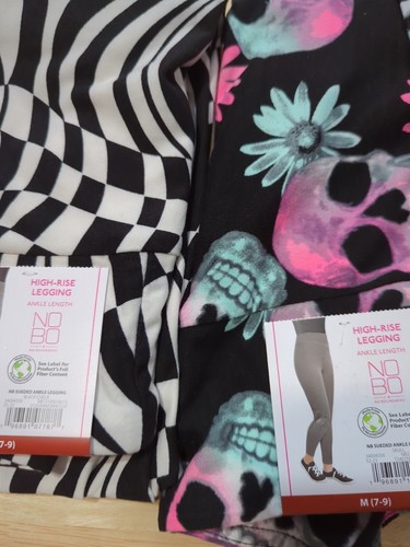 2 For $20 No Boundaries Ankle Leggings Black Geo & Floral Skulls Medium (7-9) - Picture 7 of 8