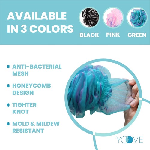 Bath Pouf with Handle - Body Scrubber Green Loofah for Women - Charcoal Infus... - Picture 7 of 8