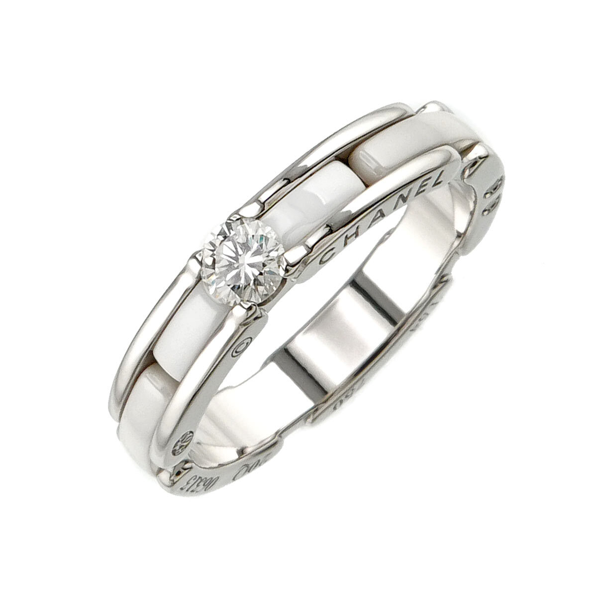 CHANEL ULTRA Diamond Ring White Ceramic 18K WG 750 Size54