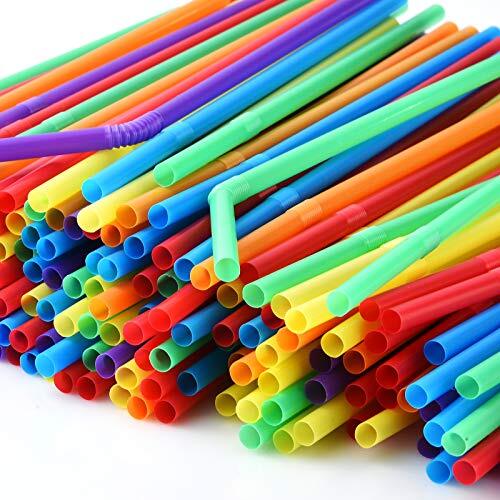 100 Pcs Colorful Extra Long Plastic Drinking Straws Bendable Disposable