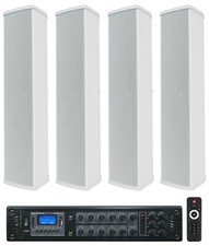Rockville RCS350-6 70v Commercial Amplifier Amp+(4) Line Array Speakers in White