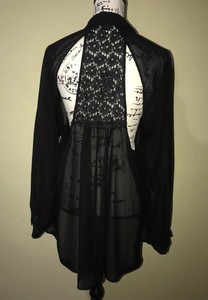 ELLISON-Women-Sheer-Lace-Black-Button-Front-Long-Sleeve-Top-Shirt-Blouse-Sz-L