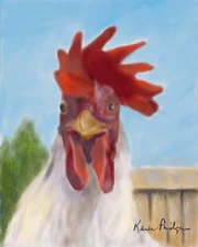 ACEO ATC Oil Painting Print Signed Rooster Chickens Farm Animals