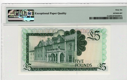 Gibraltar 1975 5 Pounds PMG Certified Banknote UNC 66 EPQ Pick 21a - Picture 2 of 2
