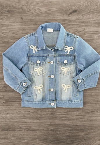 Girls Denim Bow Jacket - Picture 1 of 2