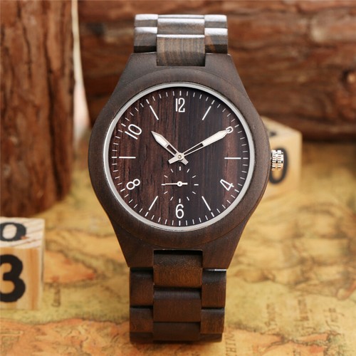 Vintage Wooden Watch Men's Luxury Stylish Wood Military Quartz Watches in Wood - Picture 2 of 14