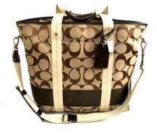 NEW Coach Signature Khaki C Striped Weekend Diaper Baby Travel Bag 70014 RARE 