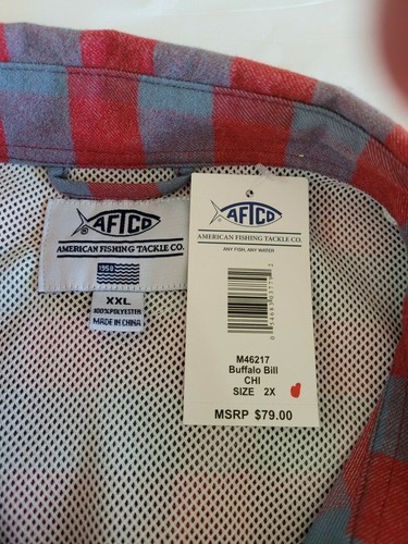 NEU MIT ETIKETT AFTCO HERREN ANGELHEMD L/S BELÜFTET ROT GRAU BUFFALO BILL KARIERT GRÖSSE 2X - Bild 7 von 7