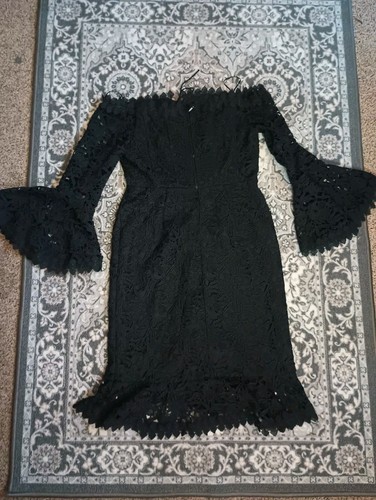 Boston Proper Gothic Corset Dress Size 12 Black Lace Bell Sleeve Dark Romance - Picture 4 of 19