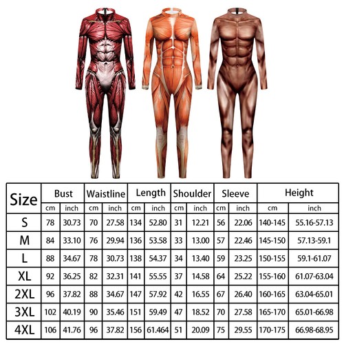 Cosplay Human Muscle Hulk Skeleton 3D Jumpsuit Halloween Superhero Bodysuit UK - Picture 3 of 24