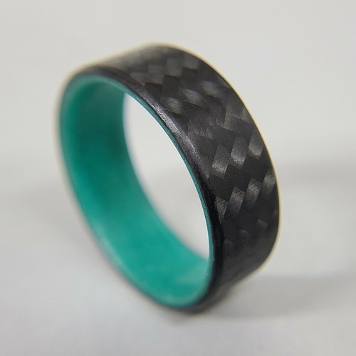 Carbon Fiber Twill Teal Glow Ring-Made in USA- sizes 4-16 - Picture 5 of 9