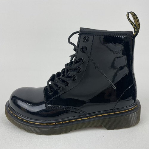Dr. Martens 1460J Glossy Black Leather Lace Up W/ Ankle Zip Boots Youth Sz 1 - Picture 4 of 11