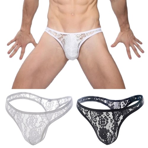 Men's Lace Sheer Thong Transparent G-strings Low Rise T-back Sexy Underpants New - Picture 2 of 30