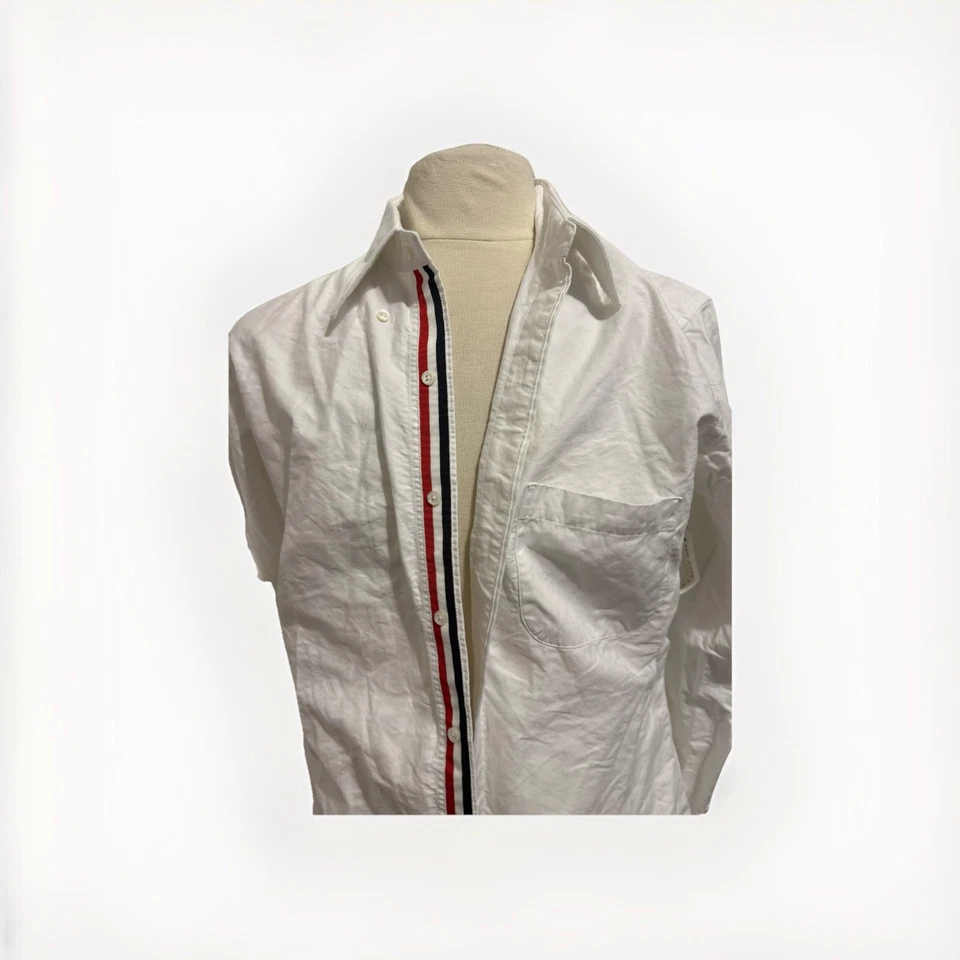 $420 МУЖСКАЯ БЕЛАЯ РУБАШКА THOMBROWNE OXFORD КЛАССИЧЕСКИЙ РАЗМЕР 4 БОЛЬШОЙ КРАСНЫЙ/БЕЛЫЙ/СИНИЙ - Изображение 3 из 4