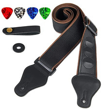 7-10Pcs Guitar Strap Set Black PU Leather Cot...