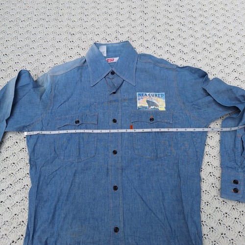 Vintage Levis Orange Tab Chambray Langarm geknöpftes Arbeitshemd blau - Large - Bild 12 von 13