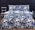 Halloween Baroque Skull Duvet Cover Reversible Quilt Cover Bedding Set King Blue