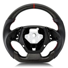 Real Carbon Fiber Steering Wheel D-shaped Flat-bottomw With Red Stitching Nap...