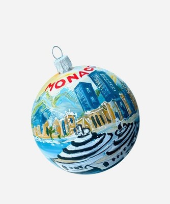 Monaco Hand Painted Glass Christmas Ornament Yacht Riviera Decor