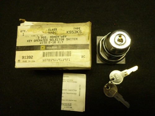 Interruptor selector operado por llave NOS Square D 9001 KS53K5 con 2 teclas SIN bloque de contacto - Imagen 1 de 2