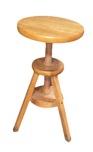 Vtg Industrial Swivel Screw Artist Stool Oak Plant Stand Boho Cottage Tri-Pod - Picture 2 of 6