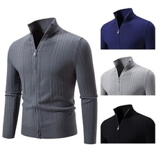 Men new stand up collar knitted sweater cardigan zipper base sweater Tops  MLXL  