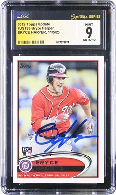 Bryce Harper Nationals Autographed 2012 Topps Update #US183 CGC 9/10 Rookie Card