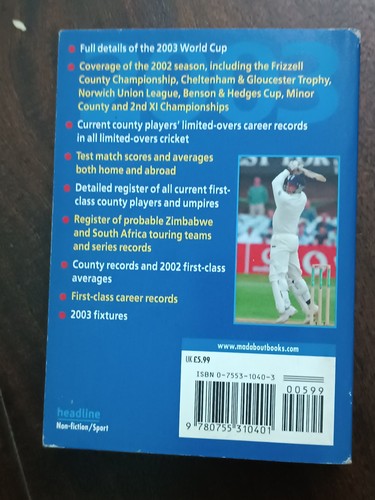 CRICKET : PLAYFAIR CRICKET ANNUAL 2003 includes 2003 WORLD CUP EDITED BY BILL FR - Picture 5 of 5