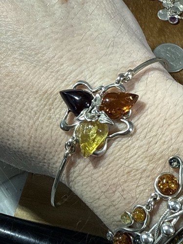 Juego de pulsera y pendientes ajustables ámbar multicolor de plata de ley 925 - Imagen 2 de 6
