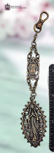 Schlüsselanhänger Dame von Lourdes und Jungfrau Maria Erbstück, Clip-on Chaplet|Massive Bronze - Bild 4 von 4