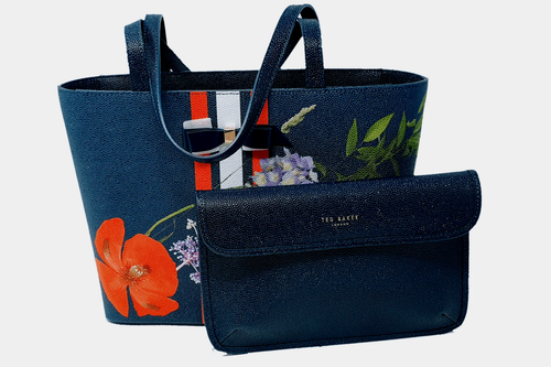 Shopper Ted Baker London Titania in pelle di siepe nuova con etichette - blu scuro con motivo floreale - Foto 3 di 9