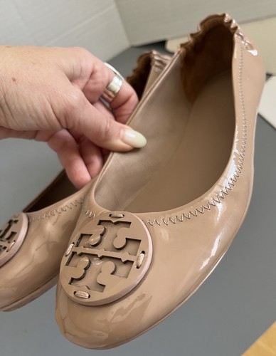 Tory Burch Minnie Travel Ballet Flats Patent Leather Vtg Mauve Nude Size 8 LKNU! - Picture 3 of 8
