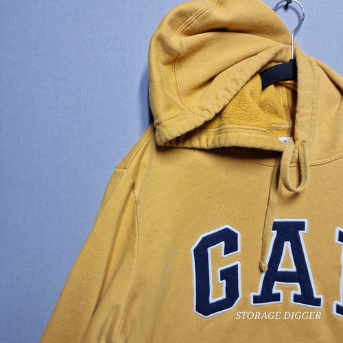 GAP Men's Hoodie Yellow Fleece Front Spellout Logo Sweatshirt Pullover Size XL - Picture 2 of 15