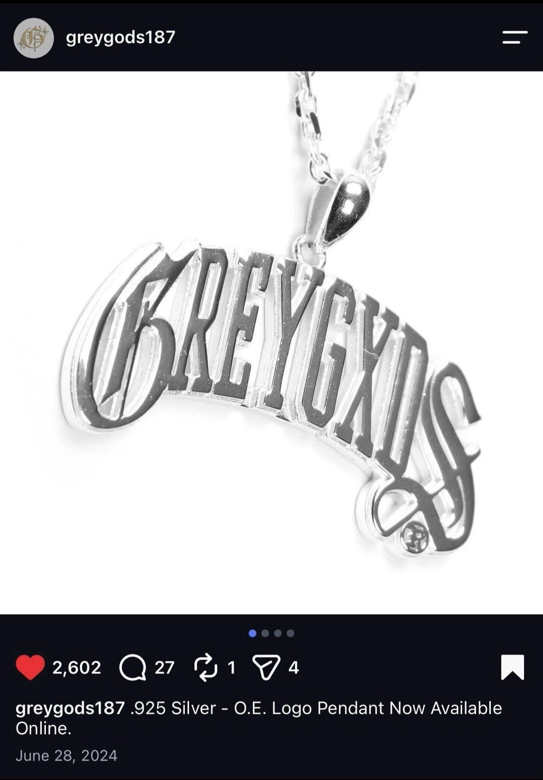 GREYGOD/GFIVENINE 925 Sterling Silver Charm Pendant Chain Necklace Silver image 5
