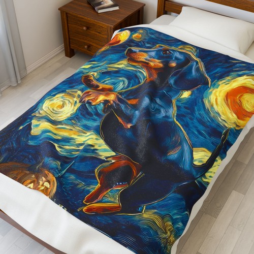 Plush Blanket, Starry Night Dachshund Blanket, Dog Lover Gift Doxie Weiner Dog - Picture 4 of 5