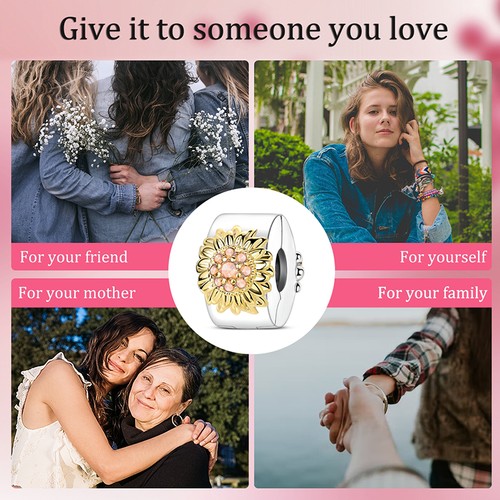 Pulsera europea de plata de ley 925 con clip de flores amor animal para mujer - Imagen 138 de 167